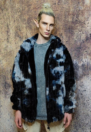 Tie-dye fleece jacket reversible faux fur gradient jacket