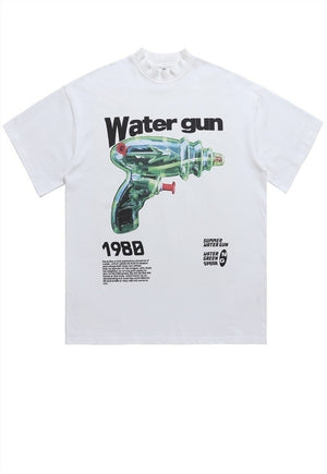 Water gun t-shirt grunge tee retro punk pistol top in black