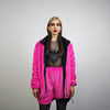 Embellished fleece track jacket pink reversible bomber two sided glitter tracksuit black luminous festival coat shiny overcoat fluffy top