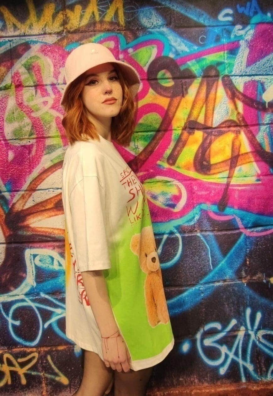Teddy graffiti tee trippy y2k bear top subculture t-shirt