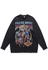 Sailor Moon sweater knitted distressed Anime jumper beige