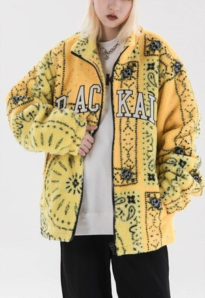 Paisley fleece jacket bandana bomber jacket bright yellow