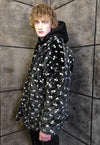 Cherry fleece coat handmade 2in1 fruit trench jacket black