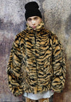 Tiger fleece jacket faux fur zebra fluffy bomber brown black