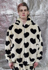 Heart fleece jacket handmade fauxfur heart hood bomber cream