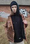 Reworked velvet jacket SKA check fleece patch bomber brown