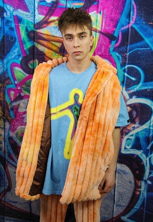 Tie-dye fleece coat handmade 2in1 hood trench jacket orange