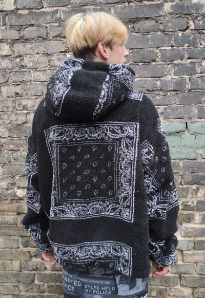 Paisley fleece bomber handmade detachable bandanna jacket