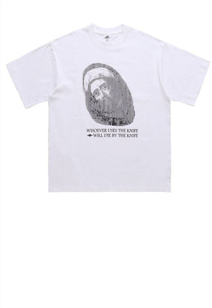 Jesus t-shirt retro saint print tee grunge punk top in grey