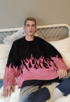 Oversize flame sweater grunge knitted fire jumper in pink