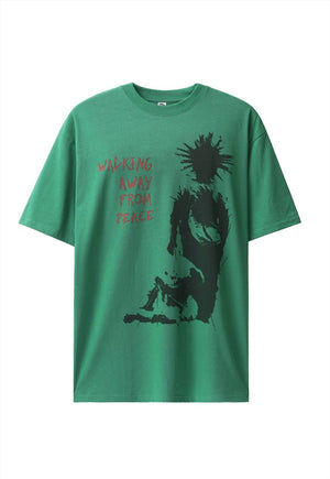 Punk t-shirt spiky hair print tee retro grunge top in brown