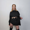 Cut out shirt long sleeve geometric hole top mesh blouse see-through oversize gothic top bondage sweatshirt crotchet jumper in black