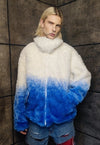 Gradient fleece jacket faux fur tie-dye bomber in blue white