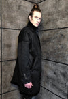 Solid Trench coat faux fur thickened suede overcoat in black