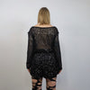 Transparent sequin top black embellished mesh sweatshirt sheer blouse shiny glam catwalk jumper party see-through top festival glitter tee