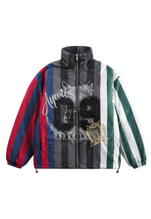 Striped corduroy bomber racing jacket motorsports puffer