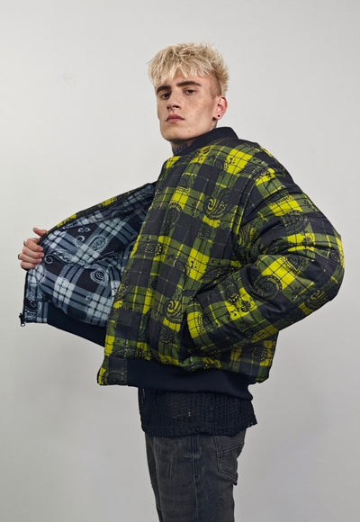 Paisley varsity jacket yellow check reversible 4in1 bomber