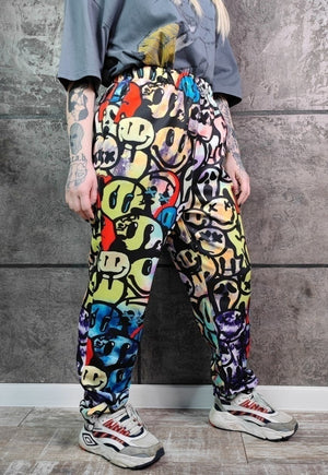 Emoji joggers handmade festival pants smile raver overalls