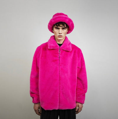 Neon pink jacket soft fleece rave coat bright festival bomber removable sleeves coat bright festival tracksuit bright burning man overcoat