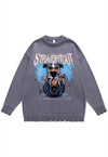 Retro print sweater spooky jumper ripped knitted time top