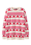 Heart print sweater preppy jumper knitted love top in grey