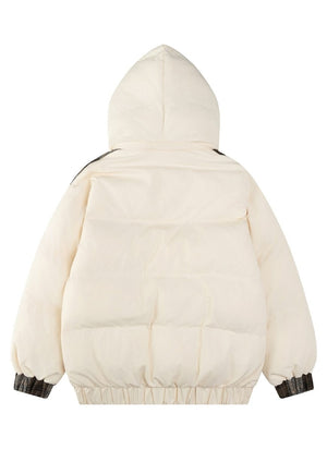 Patchwork parka jacket cream furry collar hooded bomber