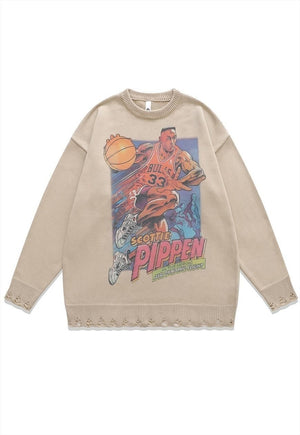 Scottie Pippen sweater knitted distressed basketball jumper