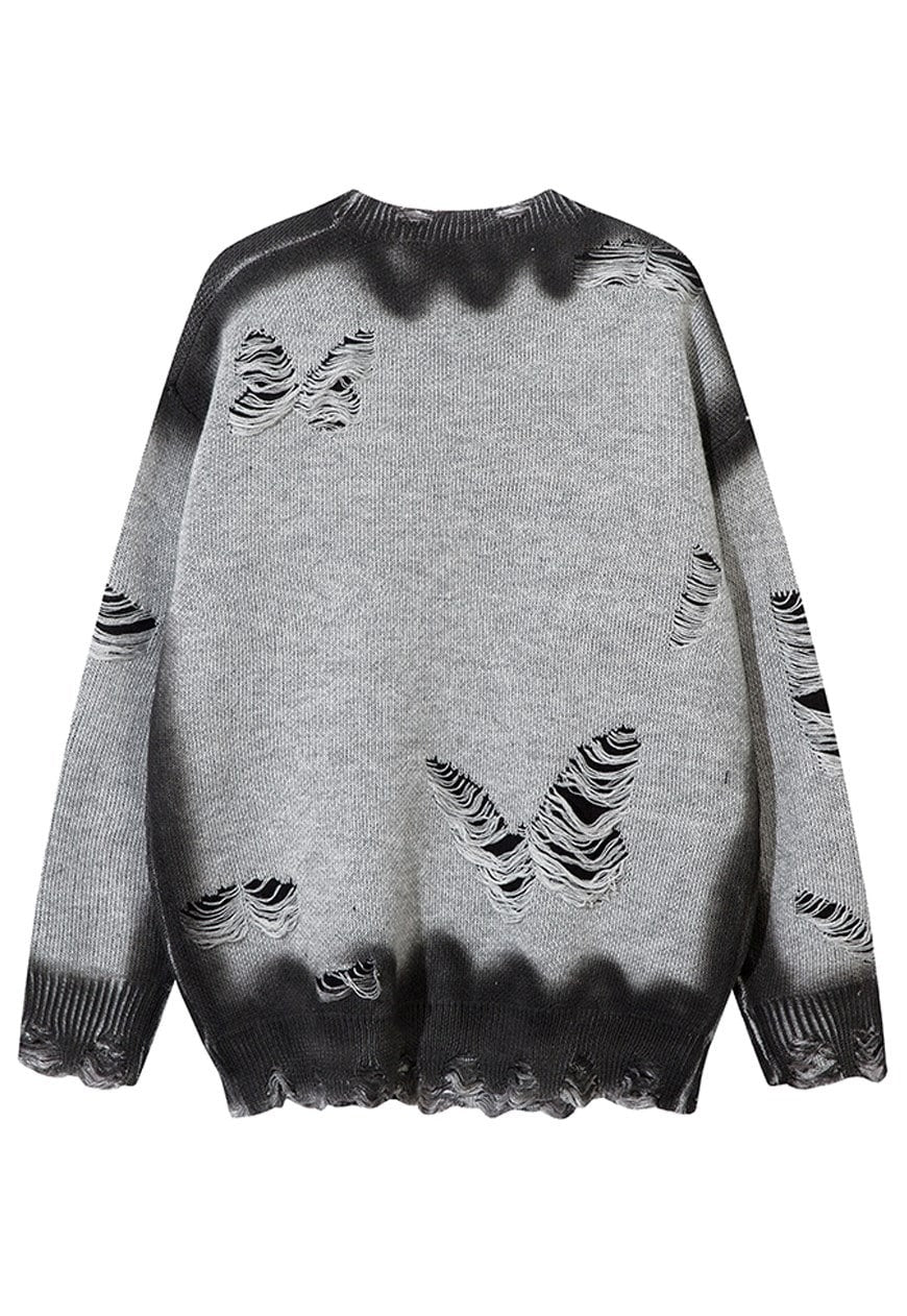 Graffiti sweater grey ripped punk y2k jumper butterfly top