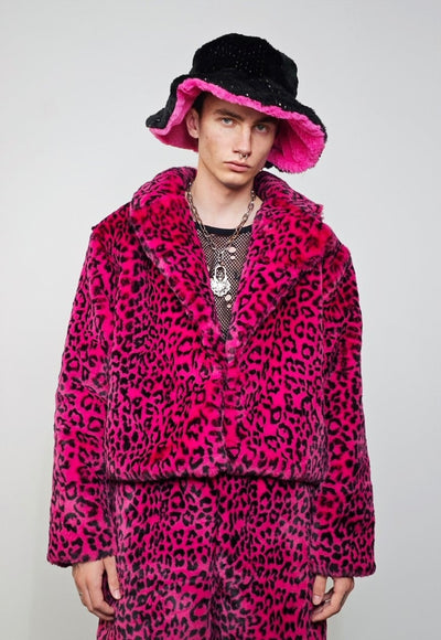 Cropped leopard trench coat pink short animal print jacket