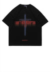 Cross print t-shirt grunge tee Gothic slogan top in Black