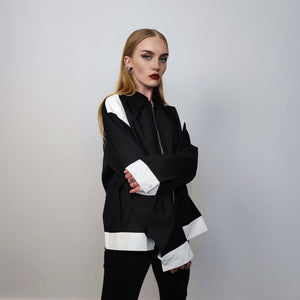 Formal varsity jacket going out bomber color block coat fancy dress jacket utility varsity Gothic coat 90s cyberpunk jacket in black