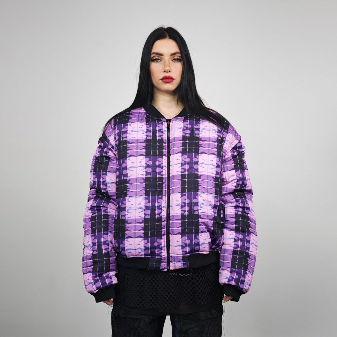 Flame bomber check yellow jacket thunder print reversible college varsity detachable sleeves handmade clueless plaid puffer grunge rock coat