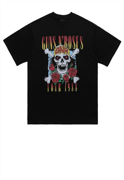 Guns and roses t-shirt skull print tee metal bad top white