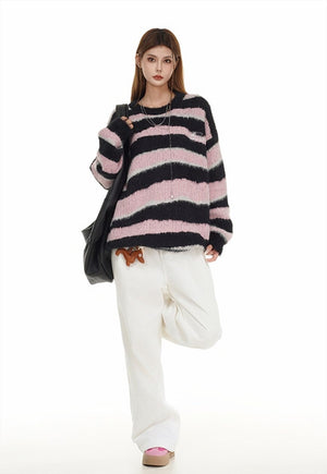 Stripe sweater pink fluffy zebra jumper animal print top