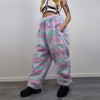 Marshmallow faux fur joggers pastel raver pants fluffy rainbow trousers ski fleece tie-dye overalls festival bottoms burning man pants pink