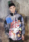 Anime bomber Hello Kitty puffer jacket tie-dye pastel blue