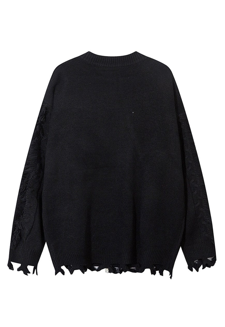 Grunge zip up cardigan grey ripped punk jumper y2k knit top