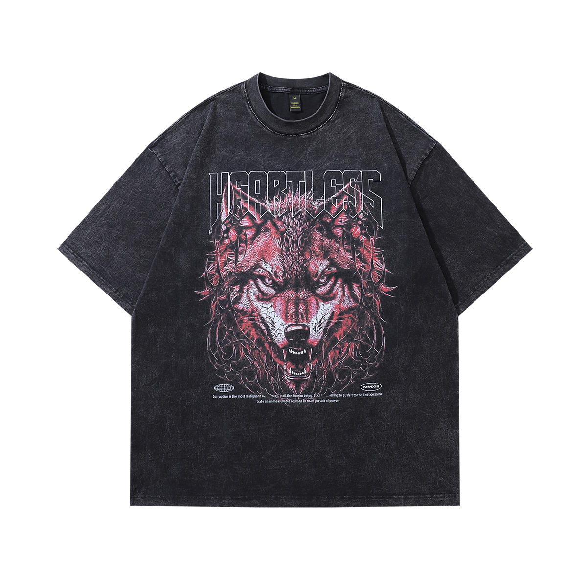 Wolf t-shirt metalcore tee heartless slogan top in vintage grey