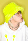 Festival faux fur bucket hat fluffy neon hat rave cap lemon