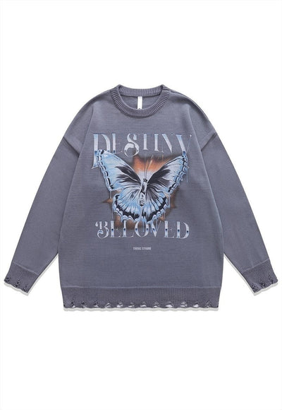 Butterfly sweater Anime knit distressed grunge jumper beige