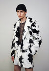 Short cow print coat faux fur cropped animal print trench