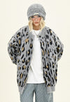 Fluffy leopard cardigan animal print fuzzy jumper in grey