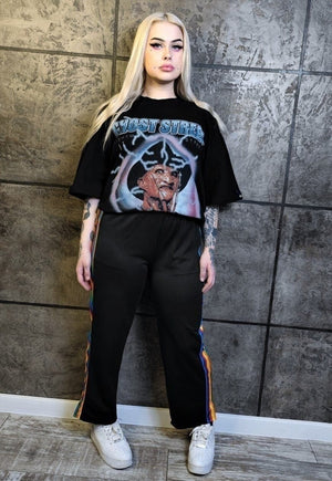 Rainbow panel joggers thin bright overalls in black