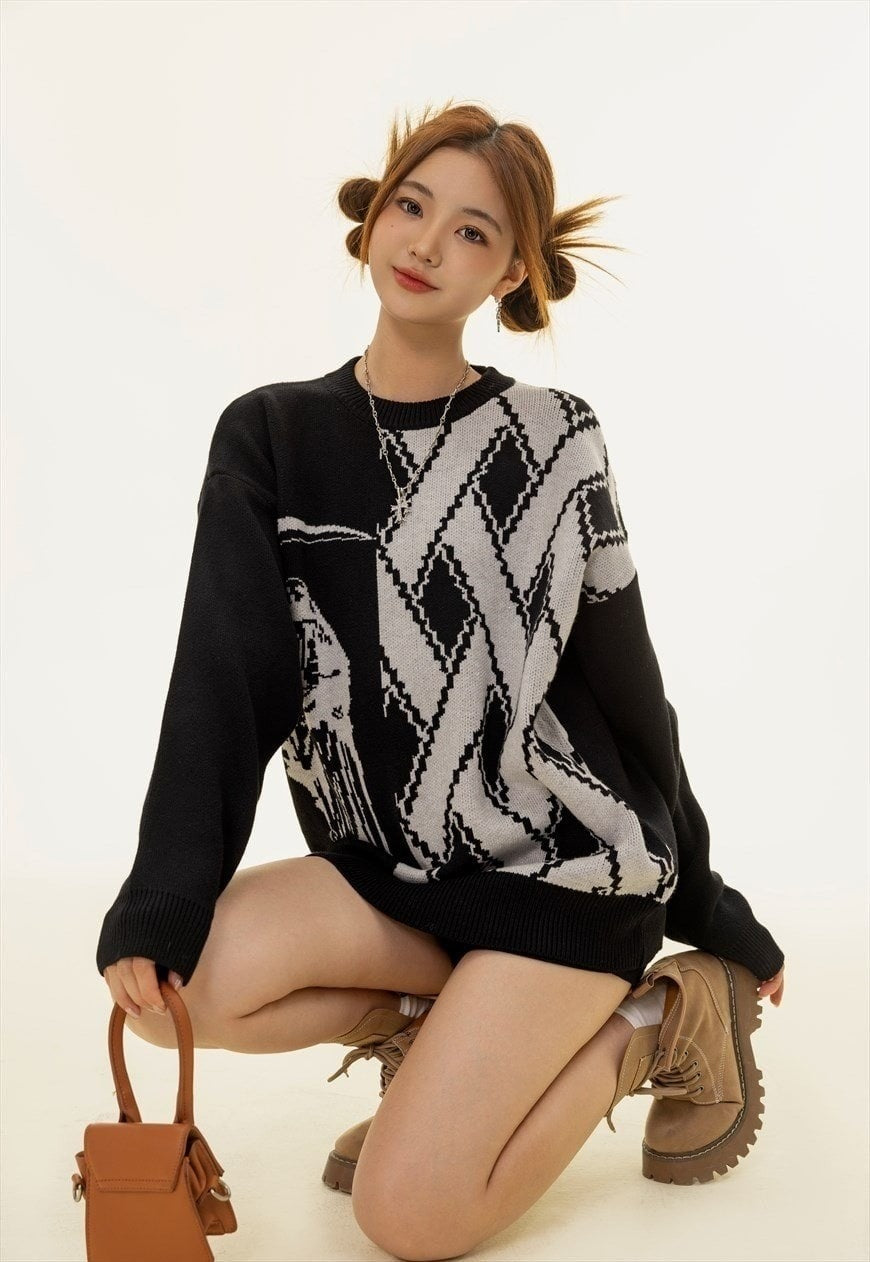 Grim reaper sweater knitted retro Gothic pattern jumper