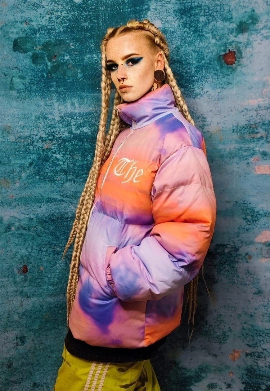 Clouds print bomber tie-dye rainbow sky jacket pastel pink