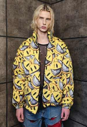 Emoji bomber jacket detachable grunge smile puffer yellow