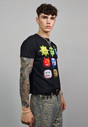 Psychedelic emoji cropped t-shirt slim fit unisex raver top