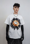 Sun print t-shirt graffiti emoji tee grunge raver top white