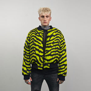 Tiger bomber black yellow jacket animal print reversible college varsity detachable sleeves handmade striped puffer grunge rocker e-boy coat