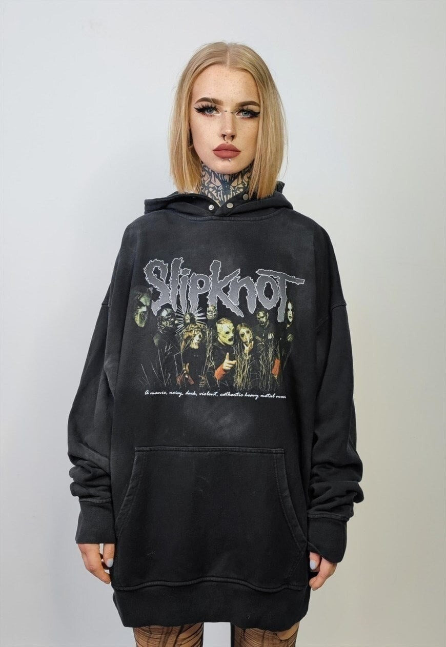 Slipknot hoodie metal band pullover vintage wash jumper grey